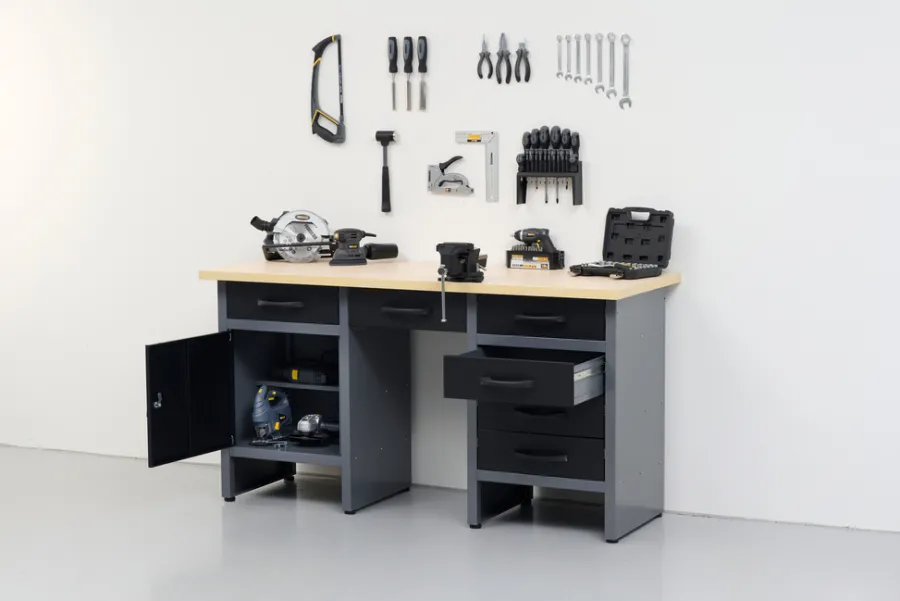 Arbeidsbord & Reoler^ Arbeidsbenk med skap/skuffer 160 x 60 x 85 cm