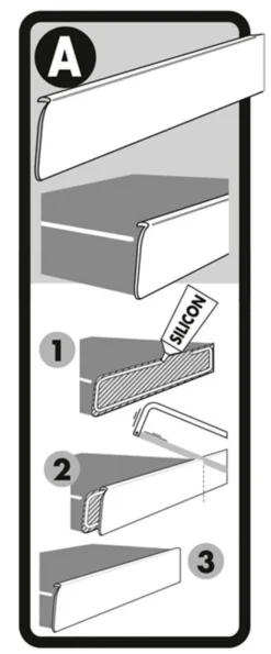 Tilbehør Til Benkeplater^ Avslutningslist aluminium 28 mm x 63 cm