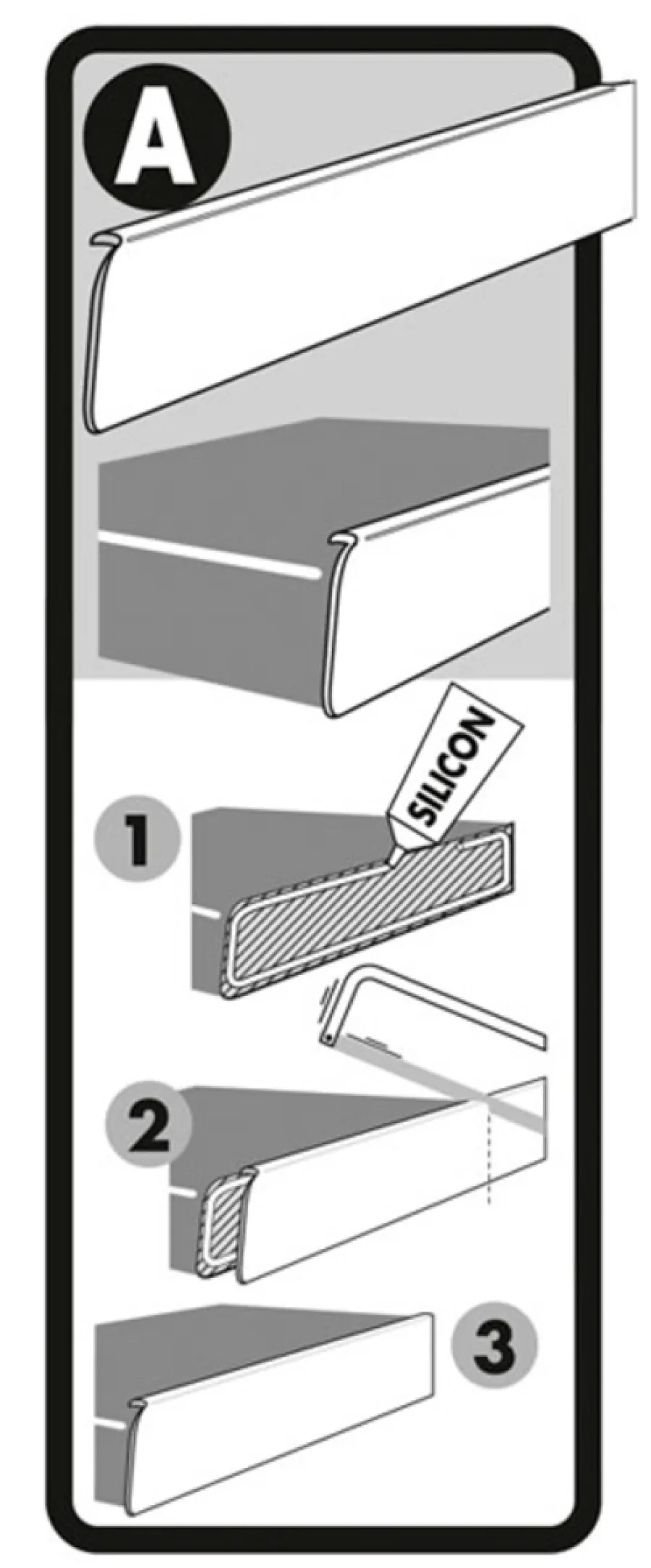 Tilbehør Til Benkeplater^ Avslutningslist aluminium 28 mm x 63 cm