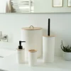 Tilbehør Til Badet^ Baderomssett i hvit/bambus, 4 deler