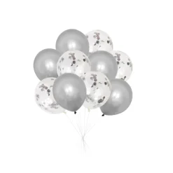 Pynt & Festutstyr^ Ballonger m/konfetti 10-pk. - sølv Sølv og transparent med sølvkonfetti