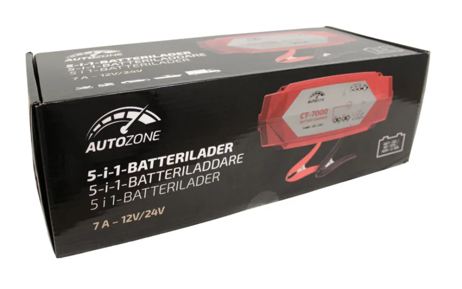 Bilbatterier, El-Ladere & Ladekabler^Autozone Batterilader 3,5-7A/12-24V -