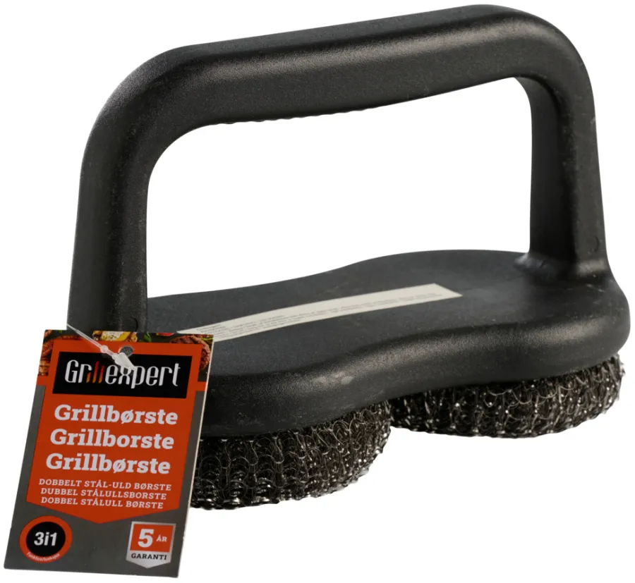 Grilltilbehør^Grillexpert Dobbel stålull grillbørste -