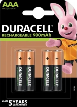 Oppladbare Batterier^Duracell oppladbare batterier AAA 4-pk.