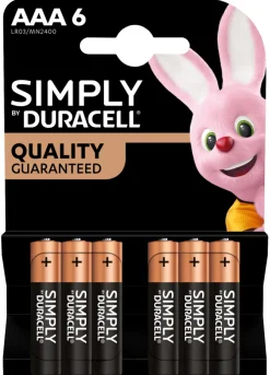 Batterier^Duracell Simply AAA alkaliske batterier 6-pk.