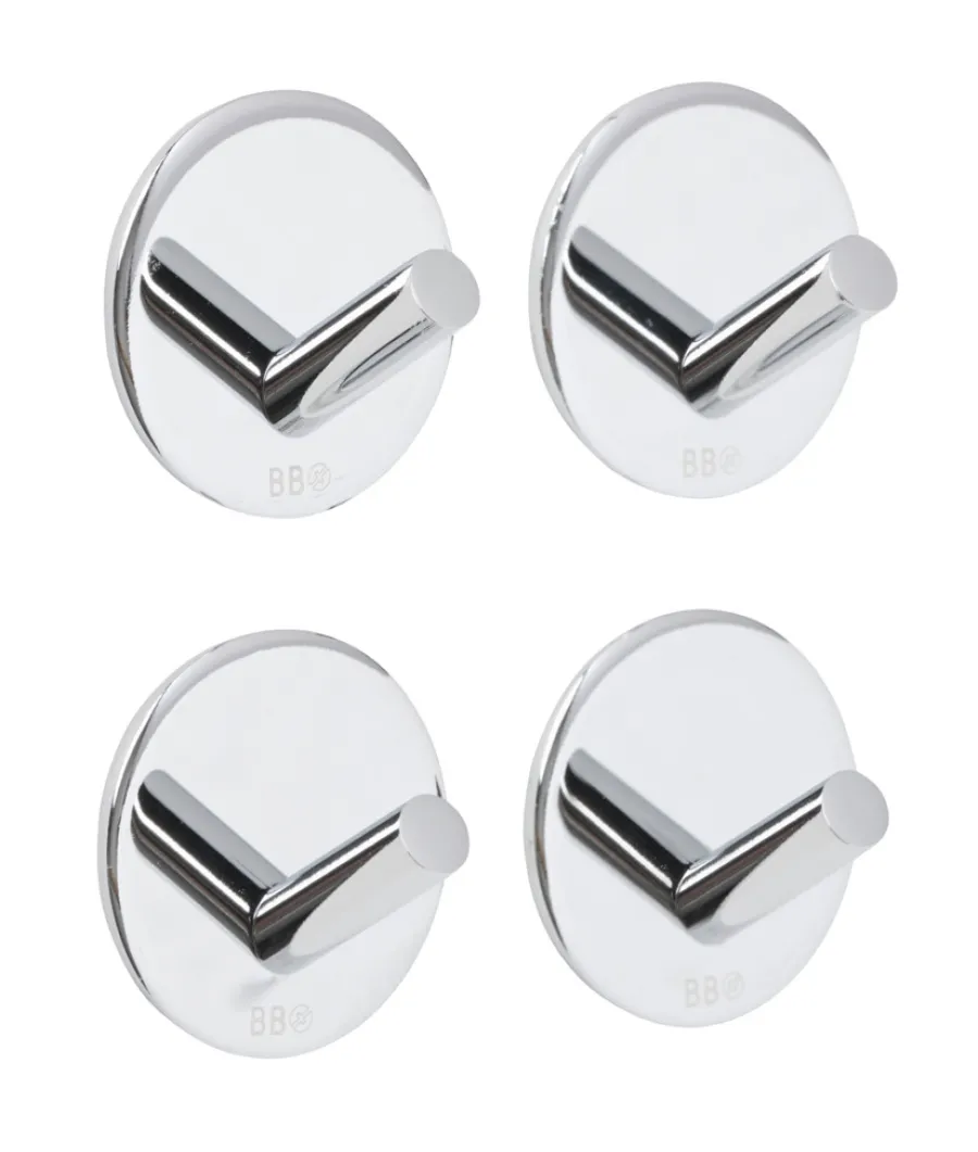 Håndkleholdere|Knagger & Knaggrekker^Beslagsboden Enkel krok selvklebende Ø30 mm 4-pk. - krom
