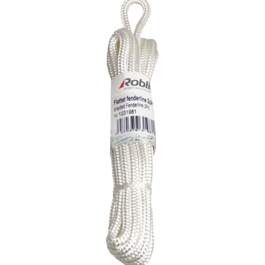Båtutstyr & Båtpleie^Robline® Fenderline flettet 2-pk hvit 6 mm x 1,5 meter -