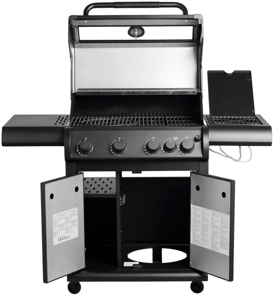Gassgrill^Grillexpert Gassgrill med 4 brennere og sidebrennere – Svart