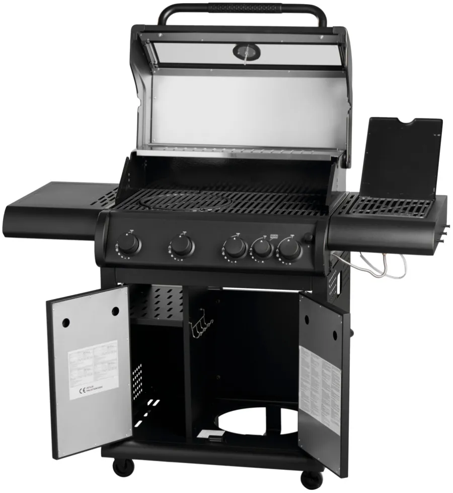 Gassgrill^Grillexpert Gassgrill med 4 brennere og sidebrennere – Svart