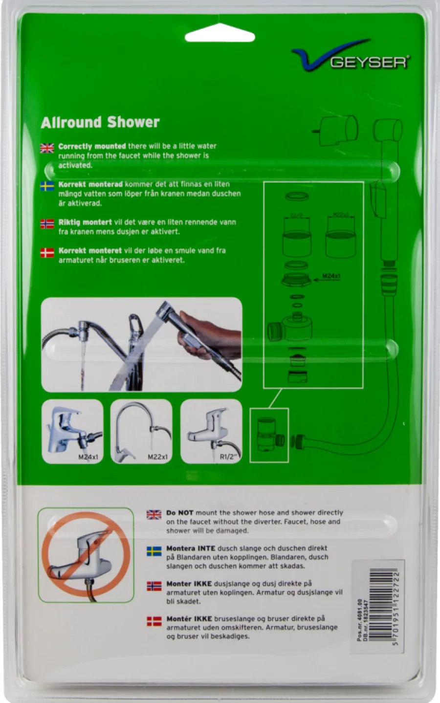Dusjhoder & -Slanger^Geyser ® hånddusj til vannkranen