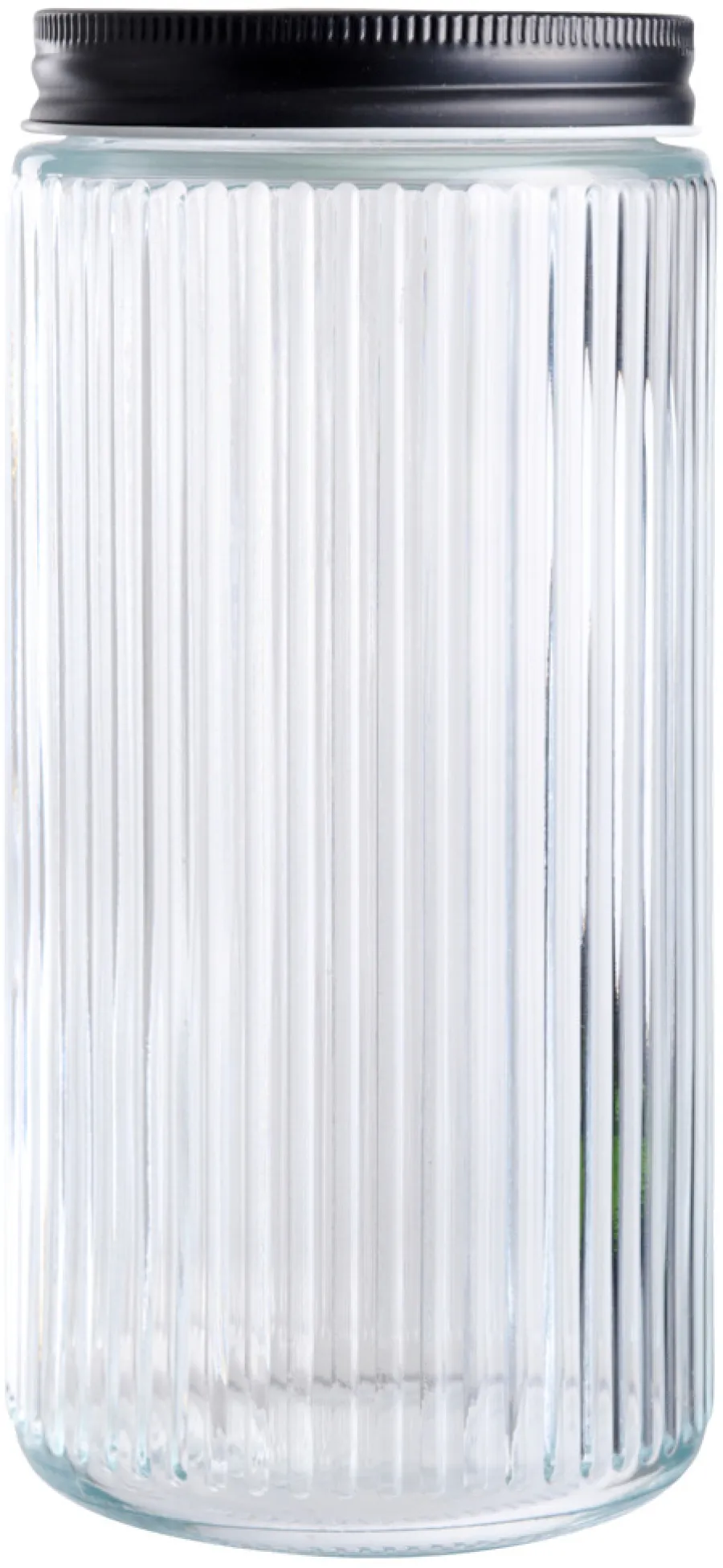 Oppbevaringsglass^DAY Glasskrukke riflet m/skrulokk 0,9 liter -