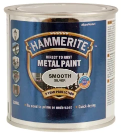 Metallmaling Utendørs|Tre- Og Metallmaling^Hammerite metallmaling glatt effekt 250 ml Sølv