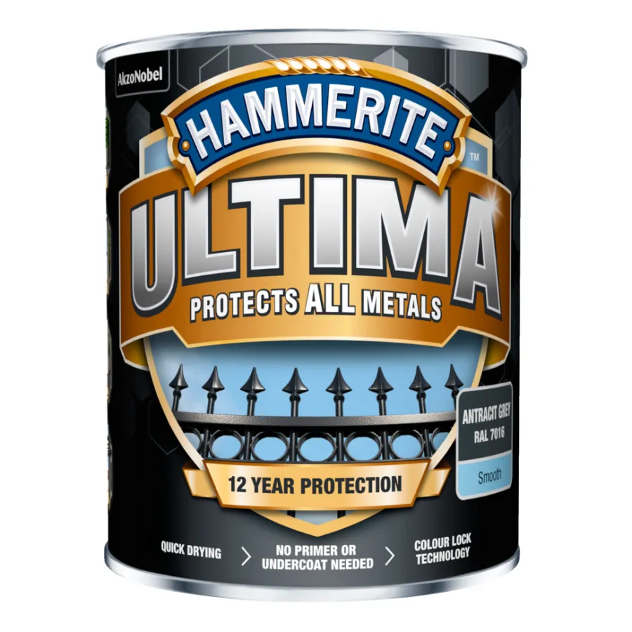 Metallmaling Utendørs|Tre- Og Metallmaling^Hammerite Ultima metallmaling 750 ml Grå