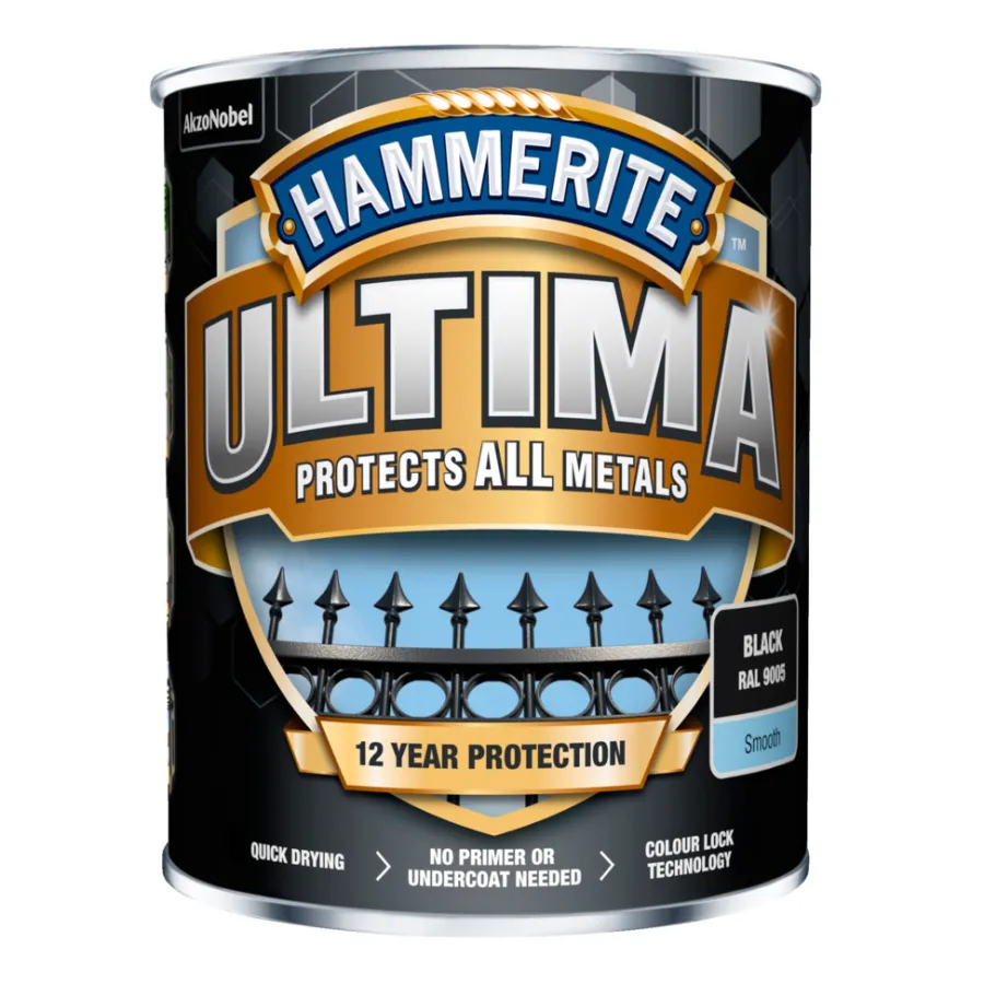 Metallmaling Utendørs|Tre- Og Metallmaling^Hammerite Ultima metallmaling 750 ml Svart