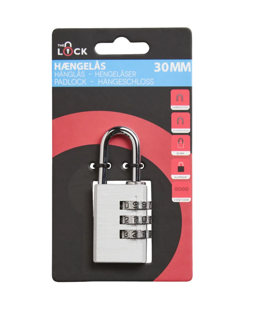 Hengelåser^The Lock Hengelås m/kode 30 mm aluminium Sølv