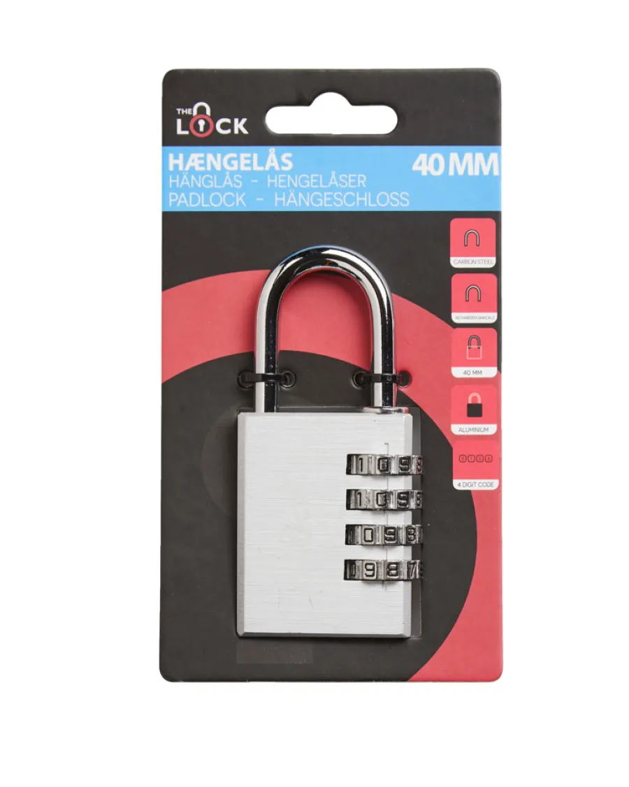 Hengelåser^The Lock Hengelås m/kode 40 mm aluminium Sølv