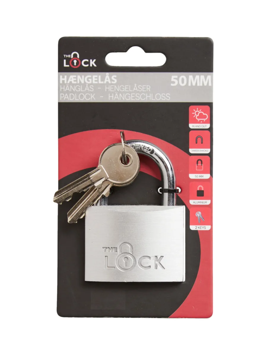 Hengelåser^The Lock Hengelås m/to nøkler 50 mm aluminium Sølv