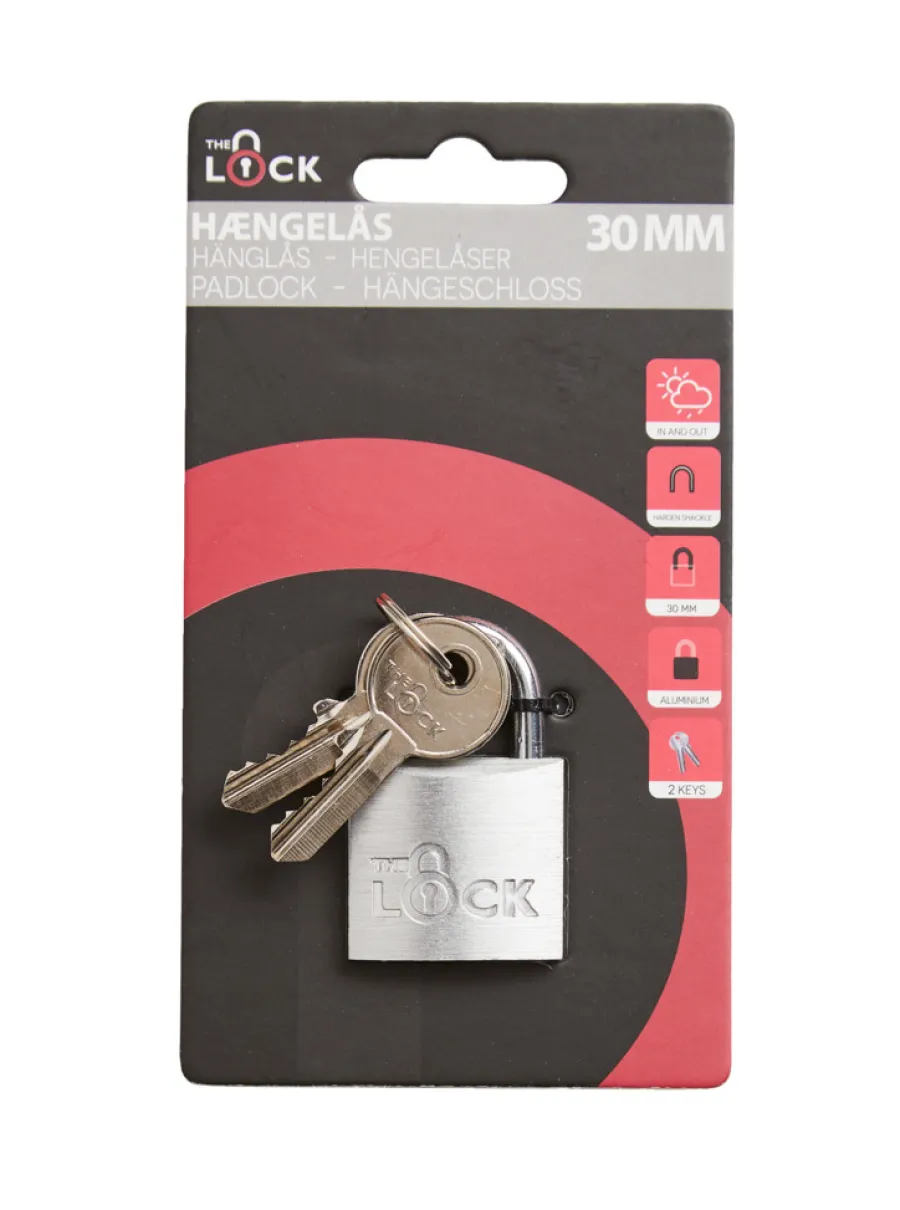 Hengelåser^The Lock Hengelås m/to nøkler 30 mm aluminium Sølv