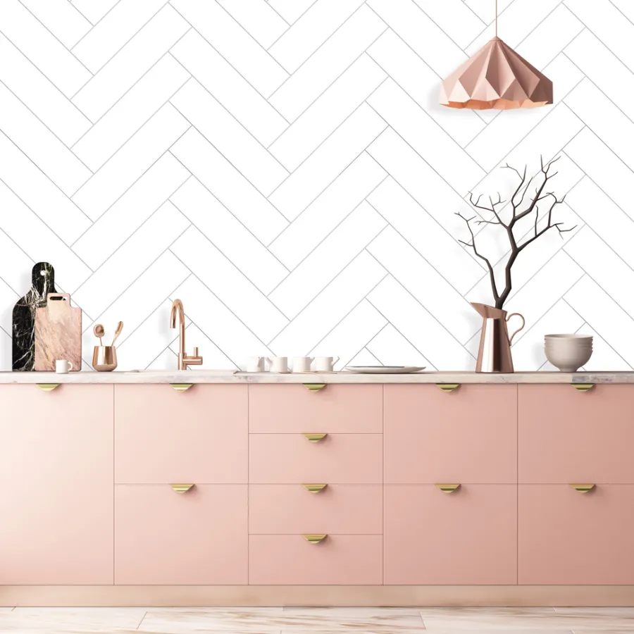 Kjøkkenplater^Kitchenline Kjøkkenplate 610 x 610 mm White Herringbone