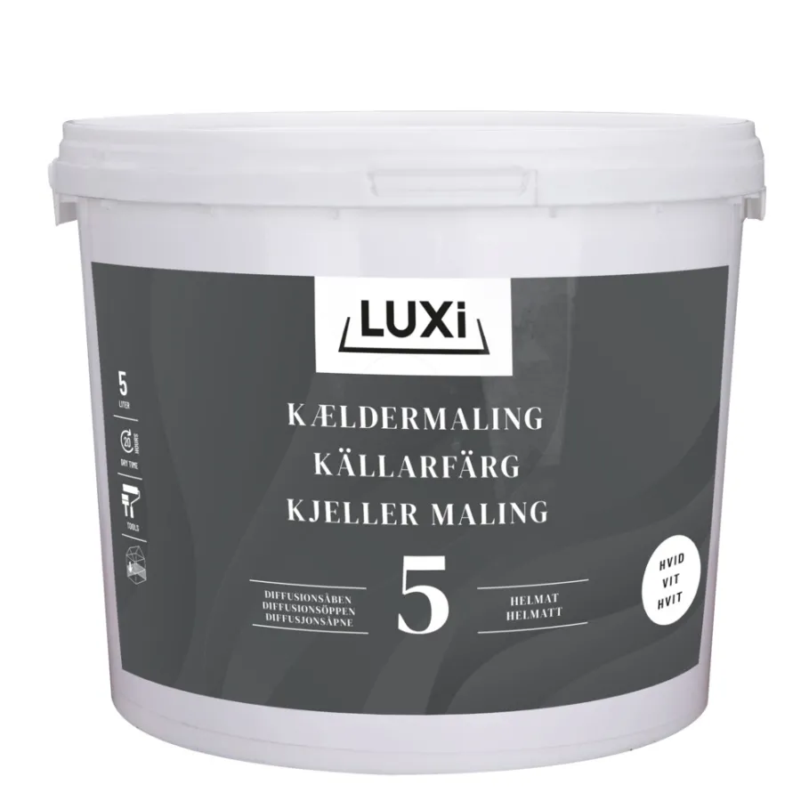 Veggmaling^Luxi Kjellermaling glans 2 5 liter - Hvit
