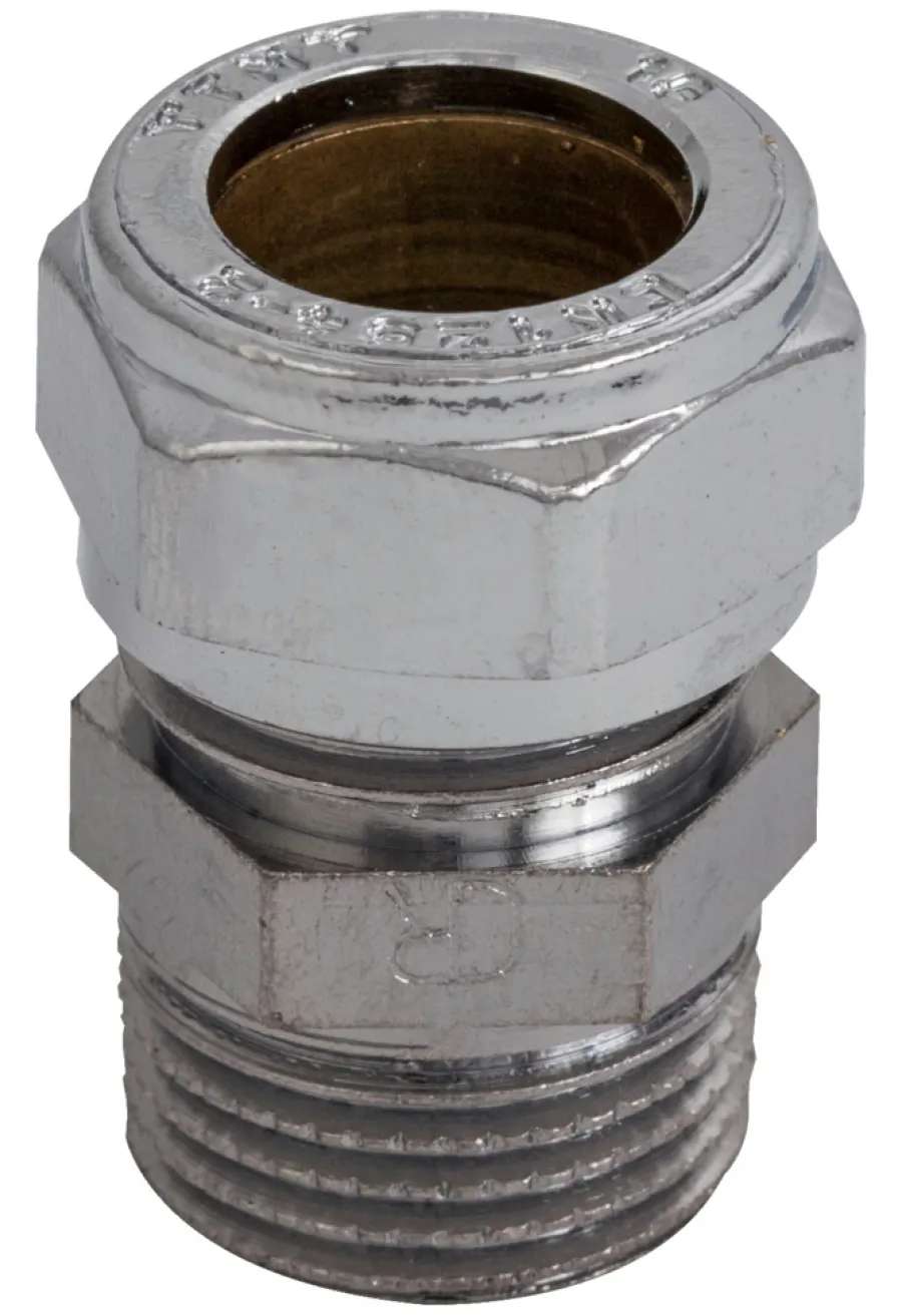 Forkrommede^ Klemring union rett 15mmx1/2" Krom
