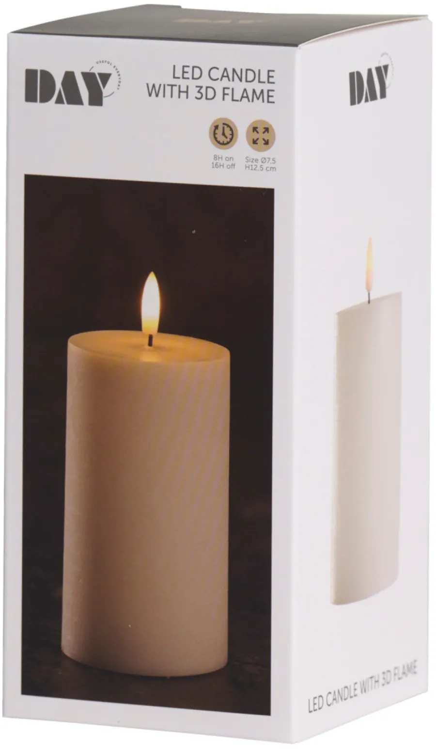 Dekorativ Belysning - Innendørs^DAY Kubbelys med 3D LED-flamme H12,5 cm