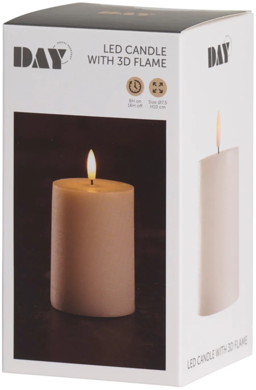 Dekorativ Belysning - Innendørs^DAY Kubbelys med 3D LED-flamme H10 cm