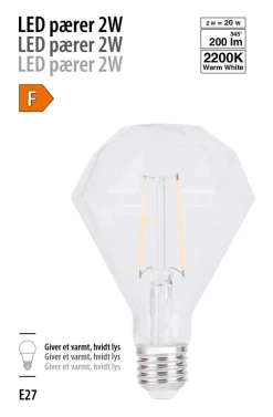Led-Pærer^ LED-filamentpære diamant 2 W E27