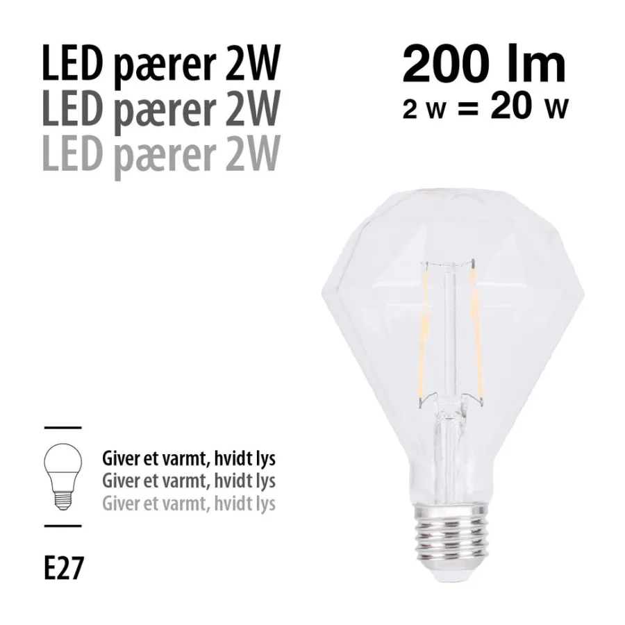 Led-Pærer^ LED-filamentpære diamant 2 W E27