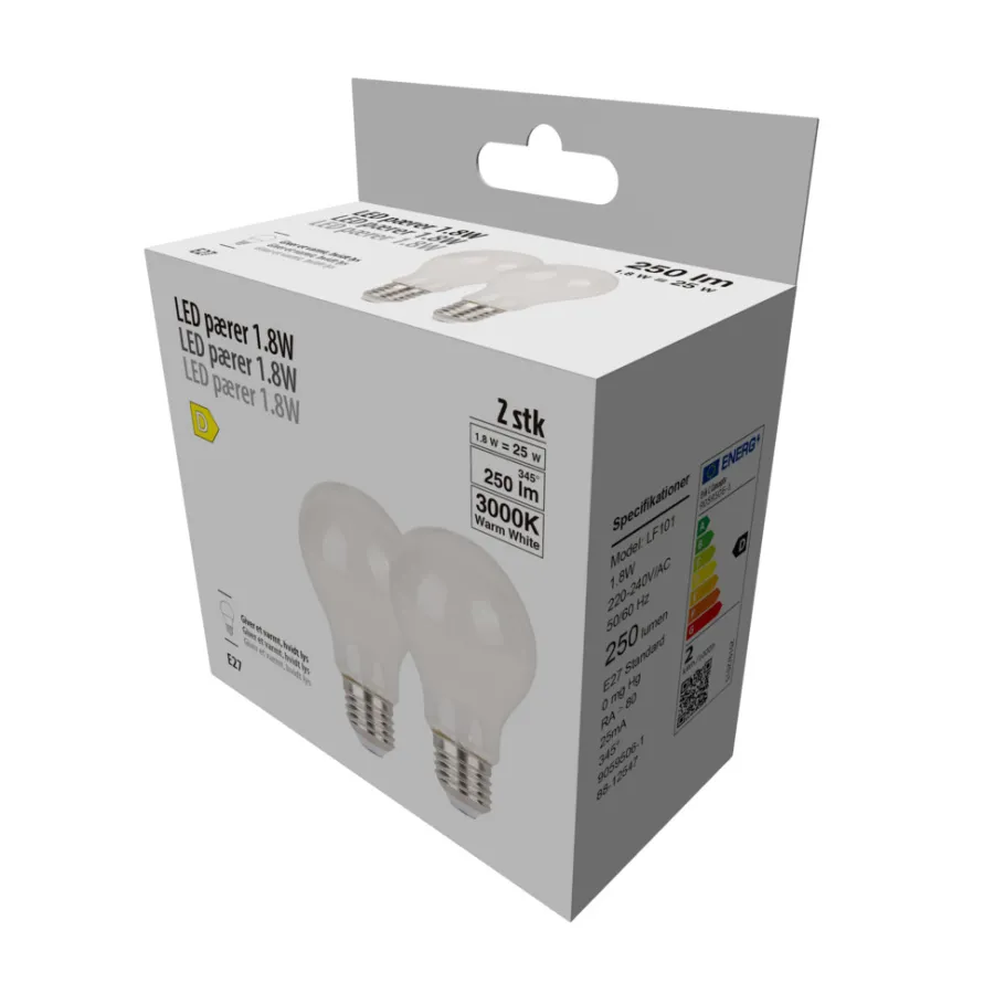 Led-Pærer^ LED-filamentpærer 1,8 W E27 - 2-pk.
