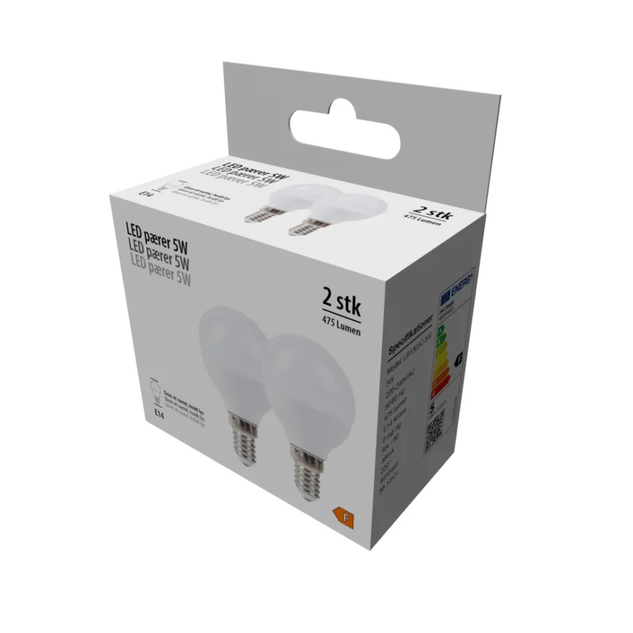 Led-Pærer^ LED-kronepærer 4,9 W E14 - 2 pk.