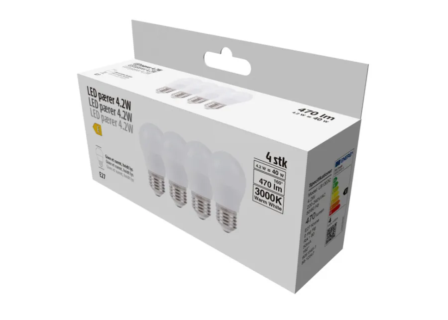 Led-Pærer^ LED-pære krone 4,2 W E27 4-pk.