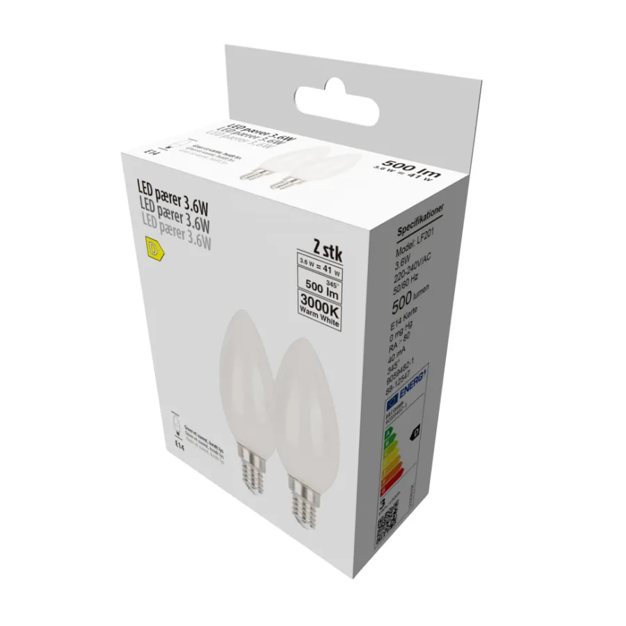 Led-Pærer^ LED-pærer kerte 3,6 W E14 - 2 pk.