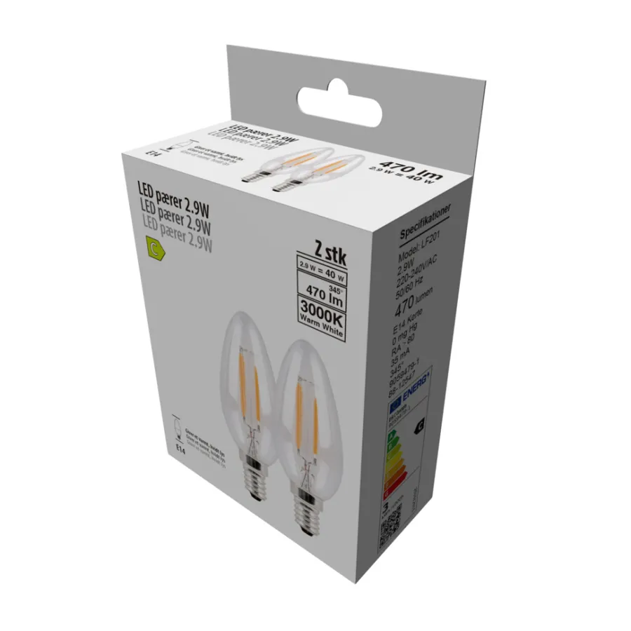 Led-Pærer^ LED-pærer kerte 2,9 W E14 - 2 pk.