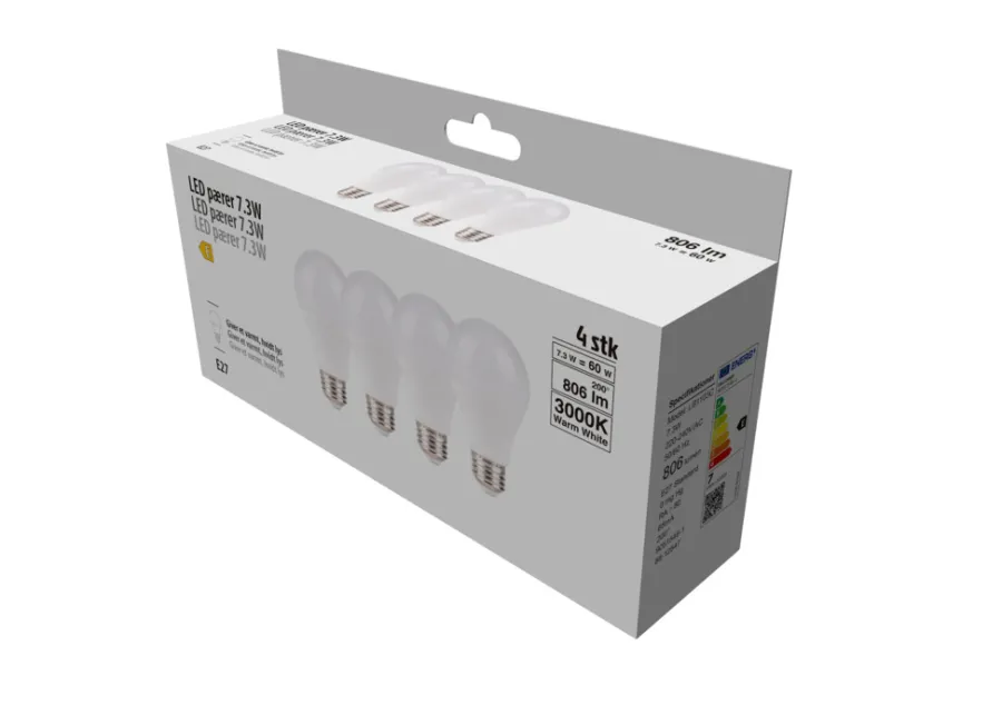 Led-Pærer^ LED-pære standard 7,3 W E27 4-pk.