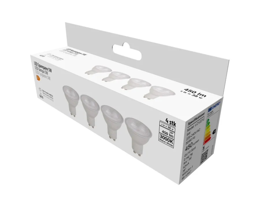 Led-Pærer^ LED spotpære GU10 5W SMD 4-pk