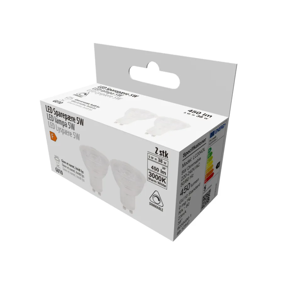 Led-Pærer^ LED-spotpære 5 W GU10 dimbare - 2-pk.