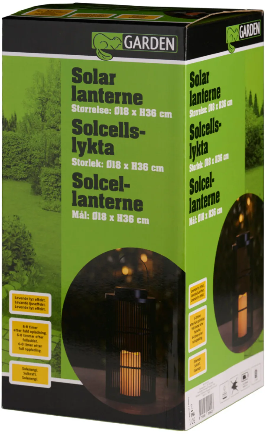 Solcellelamper^Garden Lykt med solcelle 18 x 18 x 36 cm - ® Svart