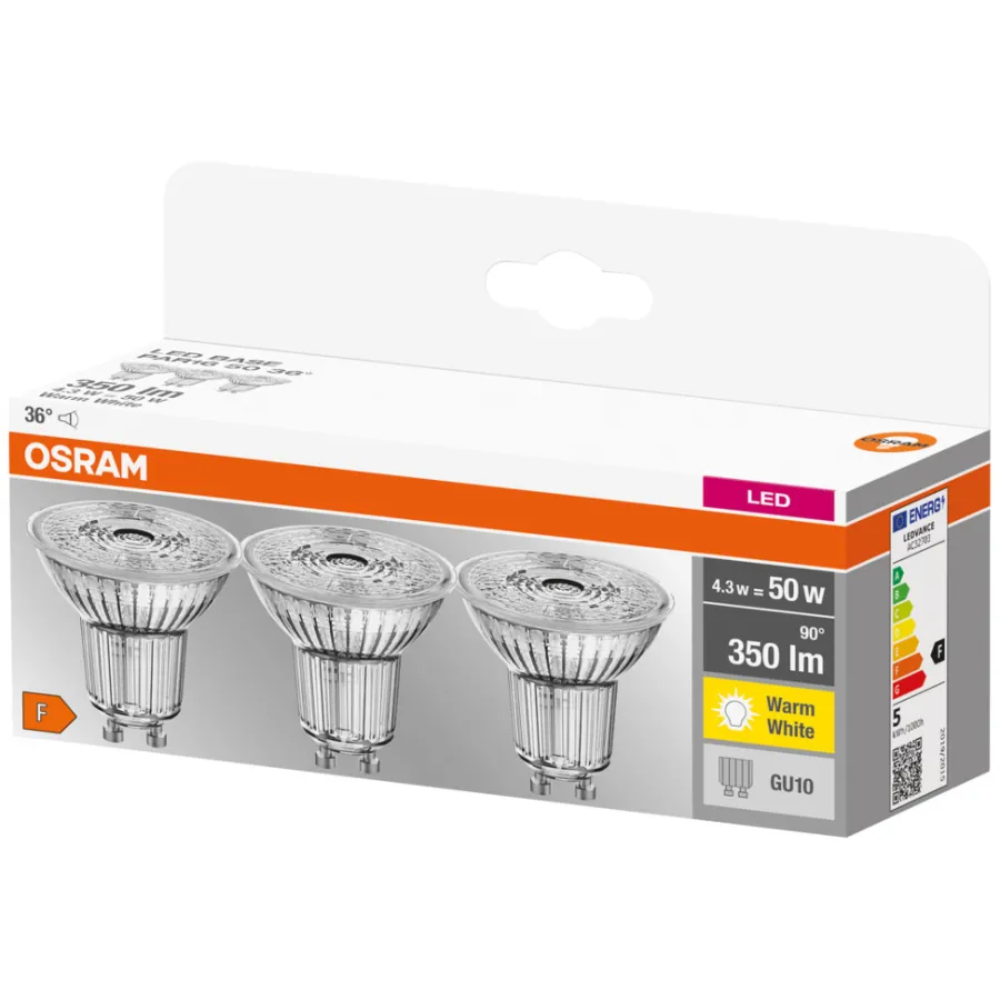 Led-Pærer^Osram LED Base PAR16 spotpære GU10 4,3W 3-pk