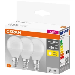Led-Pærer^Osram LED kronepære E14 4,9 W 3-pk.