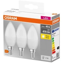 Led-Pærer^Osram LED mignon E14 4,9 W 3-pk.