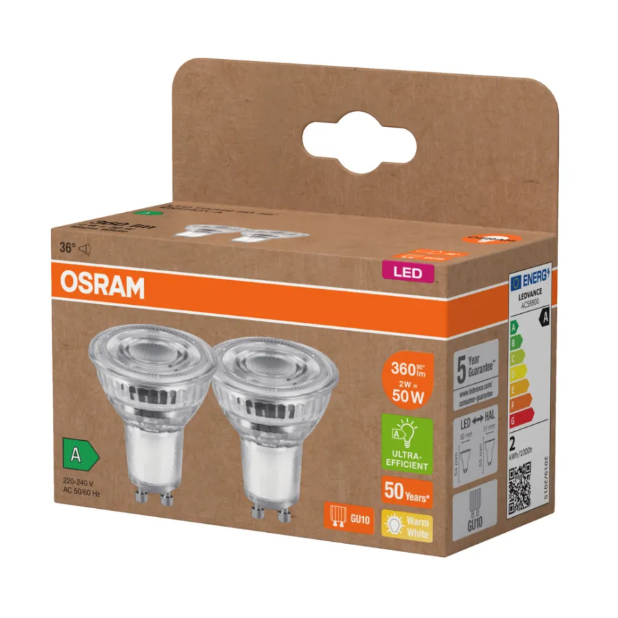 Led-Pærer^Osram LED PAR16 spotpære GU10 2 W 2-pk.