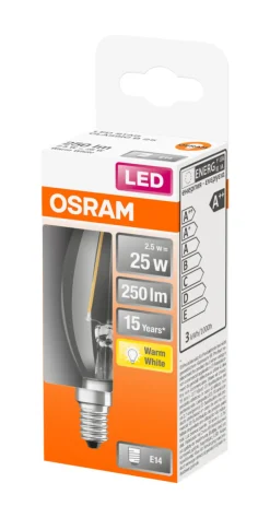 Led-Pærer^Osram LED Star Classic klar kertepære E14 2,5 W