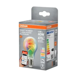 Led-Pærer|Smartpærer^Osram SMART+ klar filamentpære RGBW E27 4,8 W