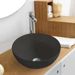 Servanter^ Rund servant i porselen frittstående/toppmontert Ø40 cm Svart