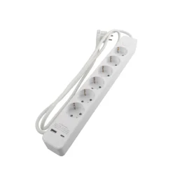 Grenuttak & Skjøteledninger^Elworks Skjøteledning 6-veis schuko m/USB og bryter hvit 1,5 m