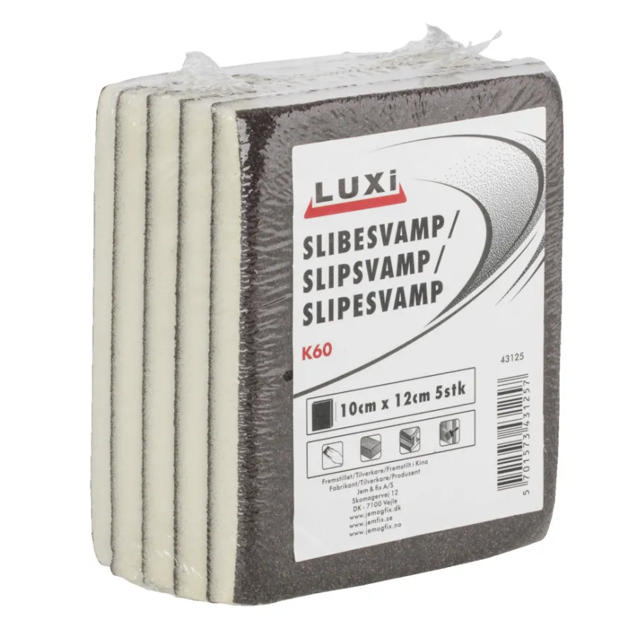 Sandpapir^Luxi Slipesvamp korn 60 - 10 x 12 cm - 5 stk.