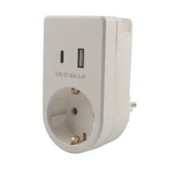 Grenuttak & Skjøteledninger^Elworks Stikkontaktadapter schuko m/USB & mobilholder