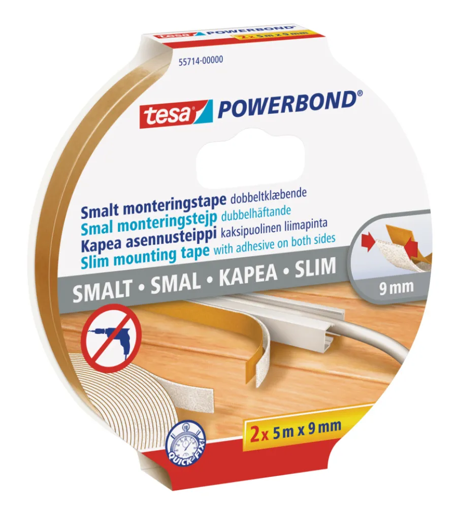 Tape^Tesa Powerbond Slim monteringstape 9 mm x 5 meter 2-pk.