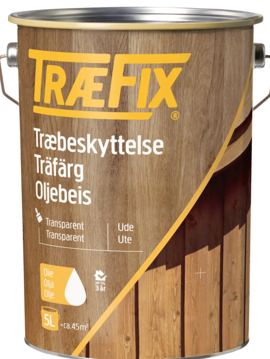 Trebeskyttelse^Træfix oljebeis transparent 5 liter Teak